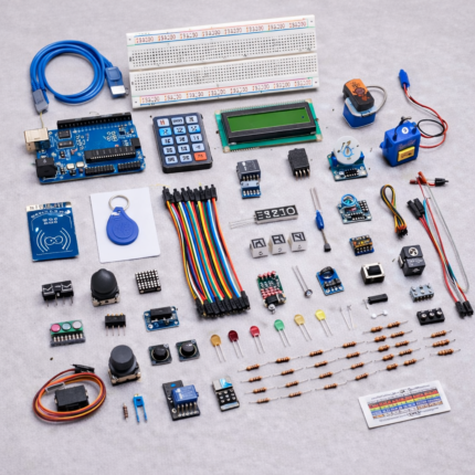 RFID UNO Starter Kit with Arduino UNO, RFID reader, sensors, LCD display and electronic components