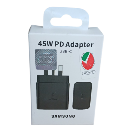 Samsung 45W PD fast charging adapter with Type-C port for smartphones and tablets
