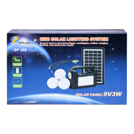 DP Light DP-392 solar home lighting kit with solar panel, LED bulbs and phone charging