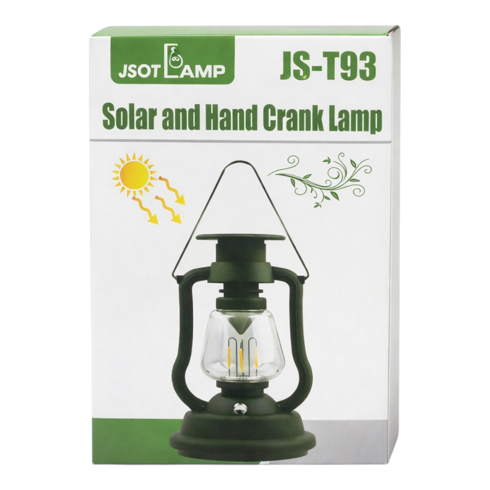 JS-T93 solar and hand crank rechargeable lantern with LED filament lighting