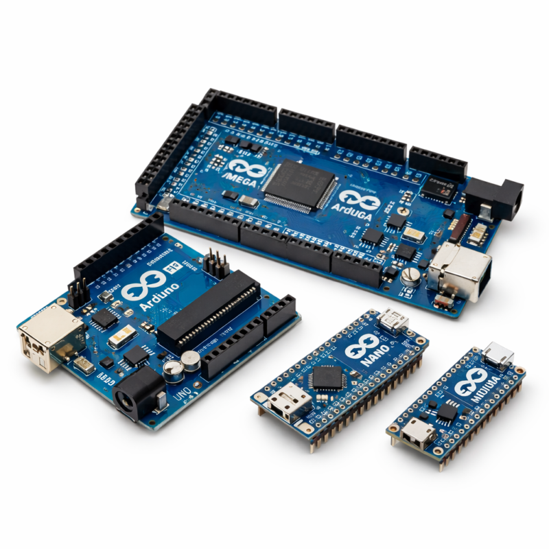 Arduino boards including Uno, Mega, Nano and Minima microcontroller boards