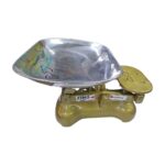 Zinc alloy analogue butchery weighing scale 15kg with stainless steel top and measuring stone weights