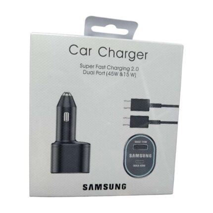 Samsung super fast charging 2.0 car charger dual port 45W and 15W with USB C to C cable