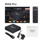 MXQ Android TV Box with remote control power adapter and HDMI cable included