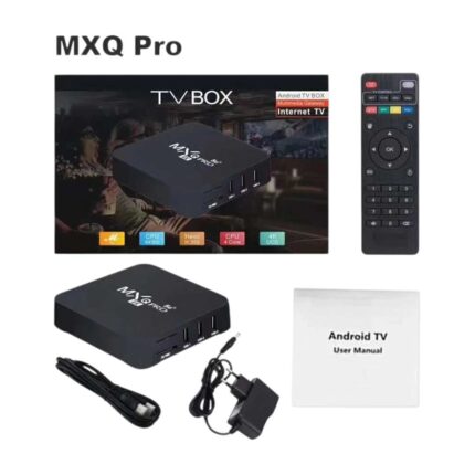 MXQ Android TV Box with remote control power adapter and HDMI cable included