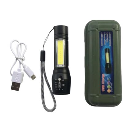 COB pocket rechargeable torch metallic body with side light compact portable design
