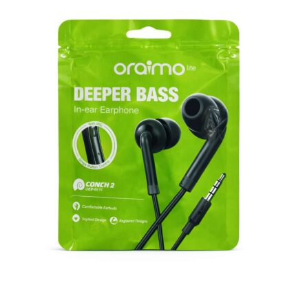 Original Oraimo wired earphones with clear sound and comfortable in ear design