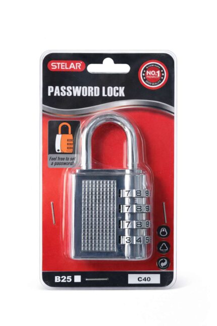 Stellar 4 digit password padlock metallic combination desk and luggage lock