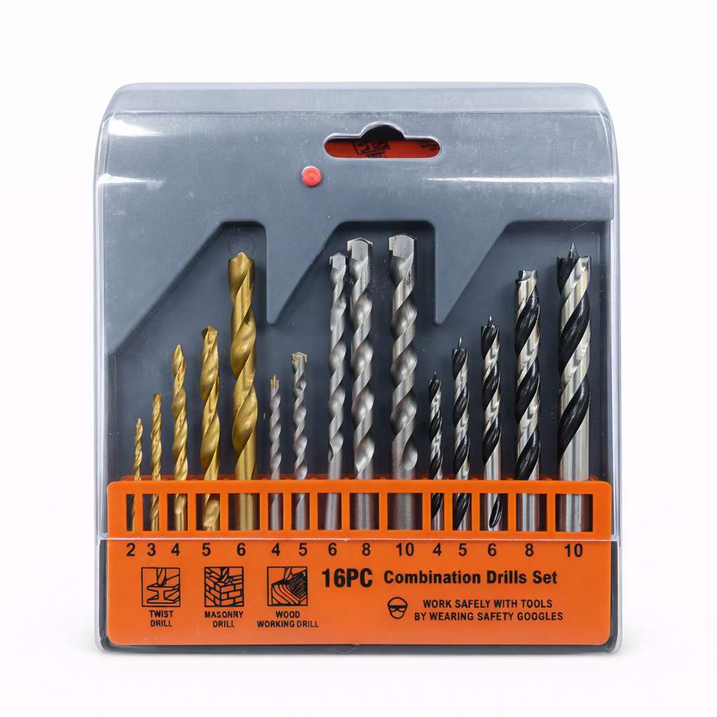 16pcs drill bits set wood masonry and twist drills combination kit