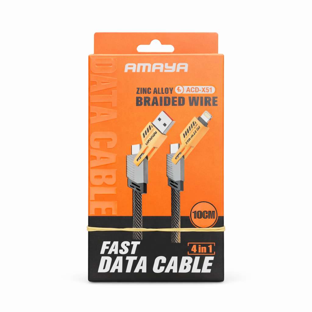 Amaya 4 in 1 fast data charging cable 10cm zinc alloy braided connectors