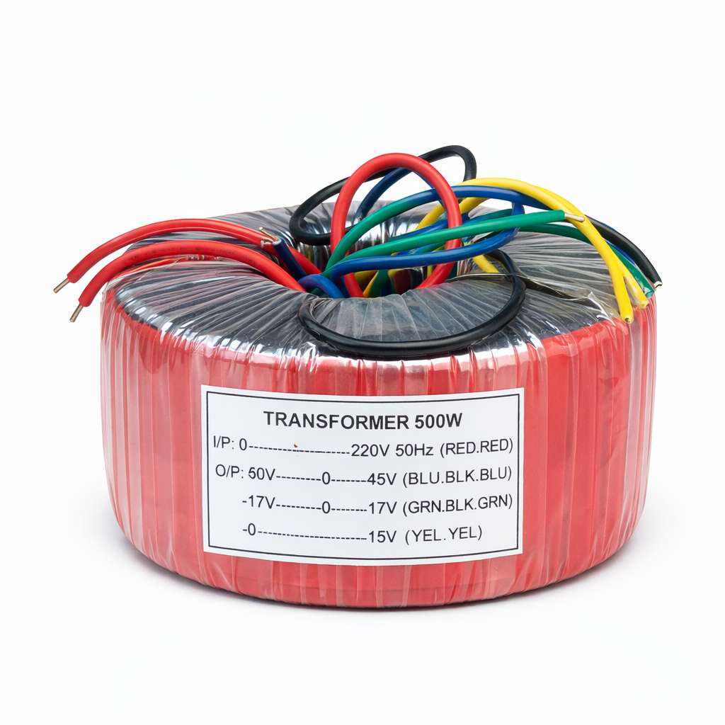 500W copper toroidal transformer 45V 0 45V 17V 0 17V with 0–15V auxiliary output
