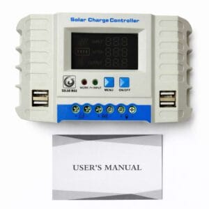 Solarmax 30A solar charge controller with digital display and dual USB outputs for 12V/24V solar systems.