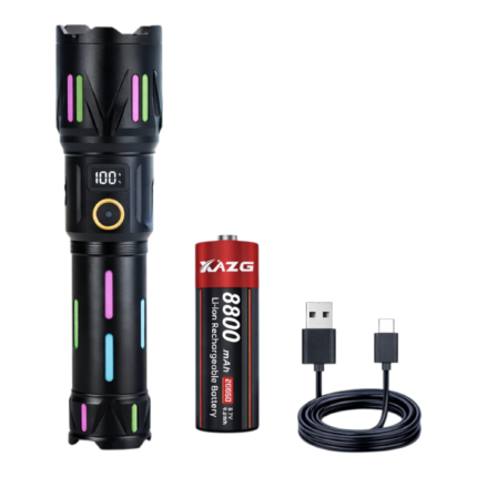 XA-B602 aluminium alloy flashlight with big zoom lens, 26650 lithium battery, Type-C charging, and rainproof design