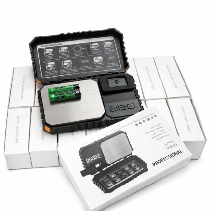 Professional digital pocket scale with 0.01g accuracy, calibration weight, and bright LCD display for precise weighing.