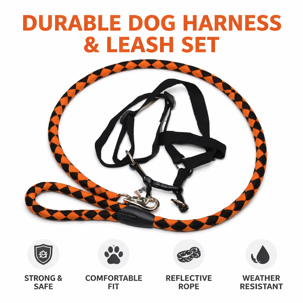 Dog collar leash harness braided rope with metal clip 1.2m for walking dogs