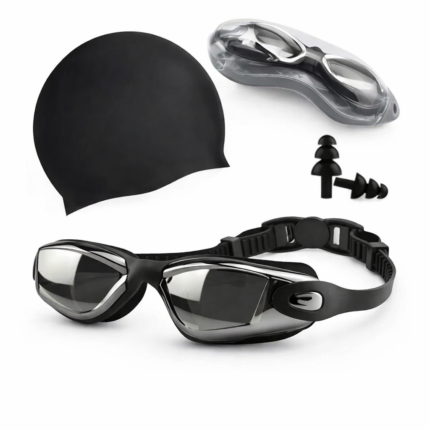 Swimming goggles and silicone swim cap set for adults professional pool use