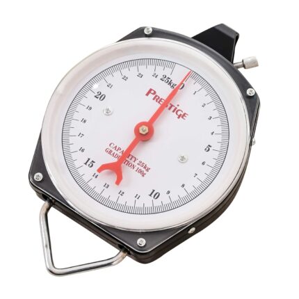 25kg hanging metallic manual weighing scale for babies, industrial, and commercial use on white background