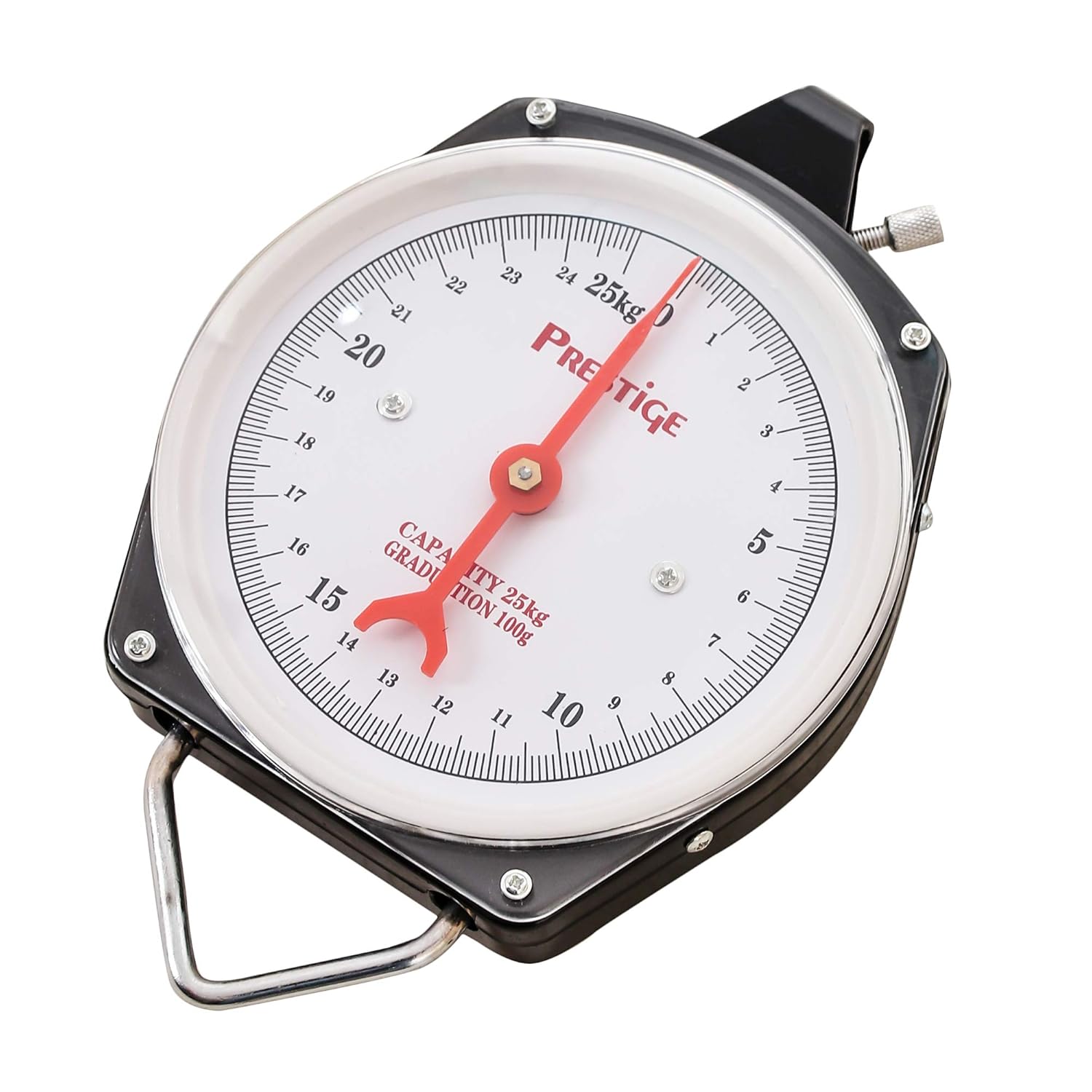 25kg hanging metallic manual weighing scale for babies, industrial, and commercial use on white background