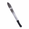 Close-up of an 18-inch heavy duty stainless steel panga with a shiny rust-resistant blade and a black textured rubber handle, shown against a clean white background.