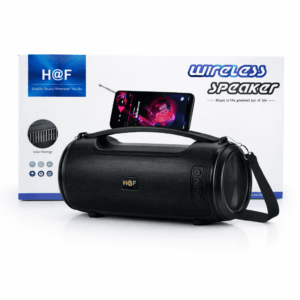 F39 wireless Bluetooth speaker with solar charging, FM radio, USB playback, antenna, and hanging strap